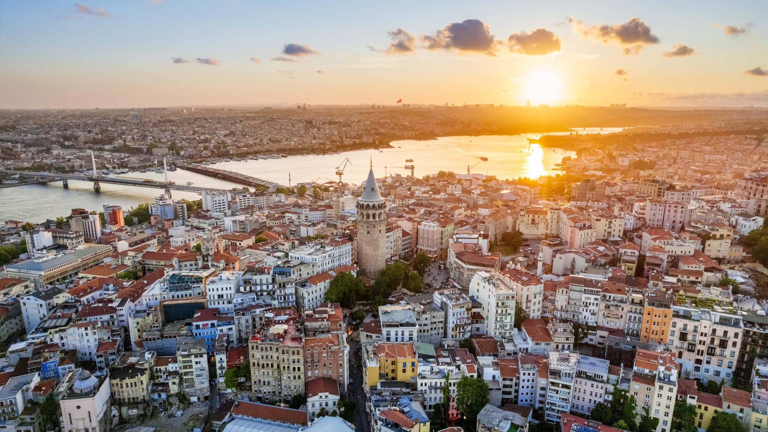 Our Distributorships aerial drone view of istanbul at sunset, turkey